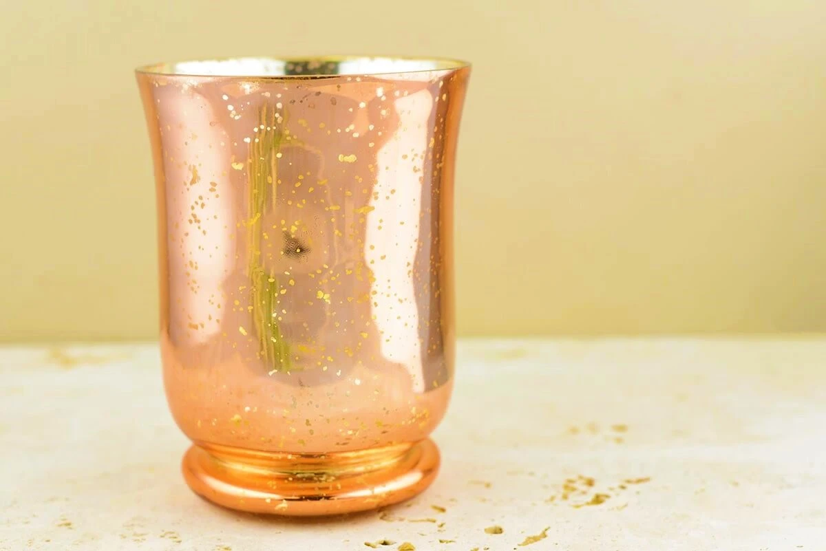 Blush Rose Gold Mercury Glass Hurricane Vase & Candle Holder 6" 4 Blush Rose Gold Mercury Glass Hurricane Vase & Candle Holder 6" - Image 4