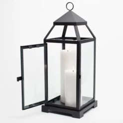 Richland Black Contemporary Metal Lantern With Clear Glasses - Large -Candle Glow Deals Store mg 4837
