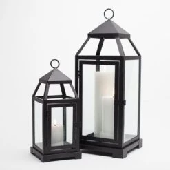 Richland Black Contemporary Metal Lantern With Clear Glasses - Large -Candle Glow Deals Store mg 4841 1
