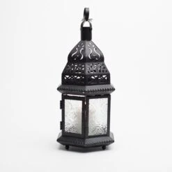 Richland Hanging Moroccan Metal Lantern With Clear Embossed Glass -Candle Glow Deals Store mg 4869