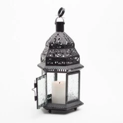 Richland Hanging Moroccan Metal Lantern With Clear Embossed Glass -Candle Glow Deals Store mg 4871
