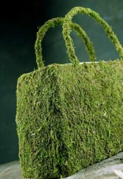 Natural Preserved Moss Covered Purse Planter 10.5x12.5