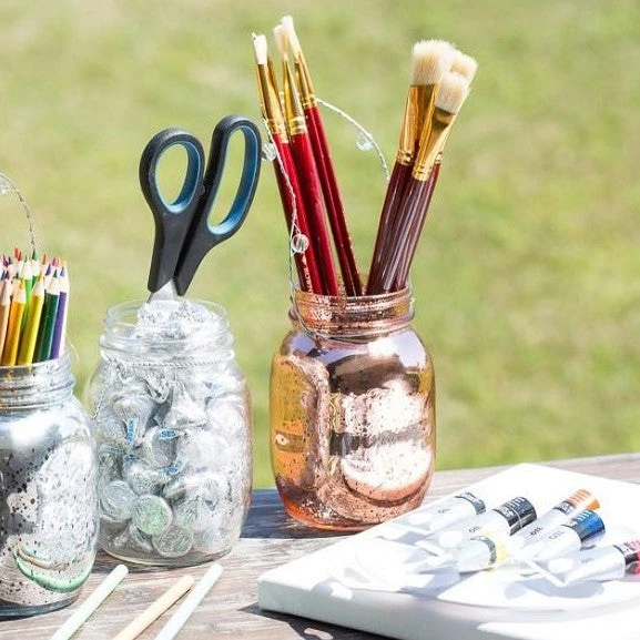 Richland Small Mercury Hanging Mason Jar With Clear Bead Handle - Rose Gold Set Of 12 2 Richland Small Mercury Hanging Mason Jar With Clear Bead Handle - Rose Gold Set Of 12 - Image 2