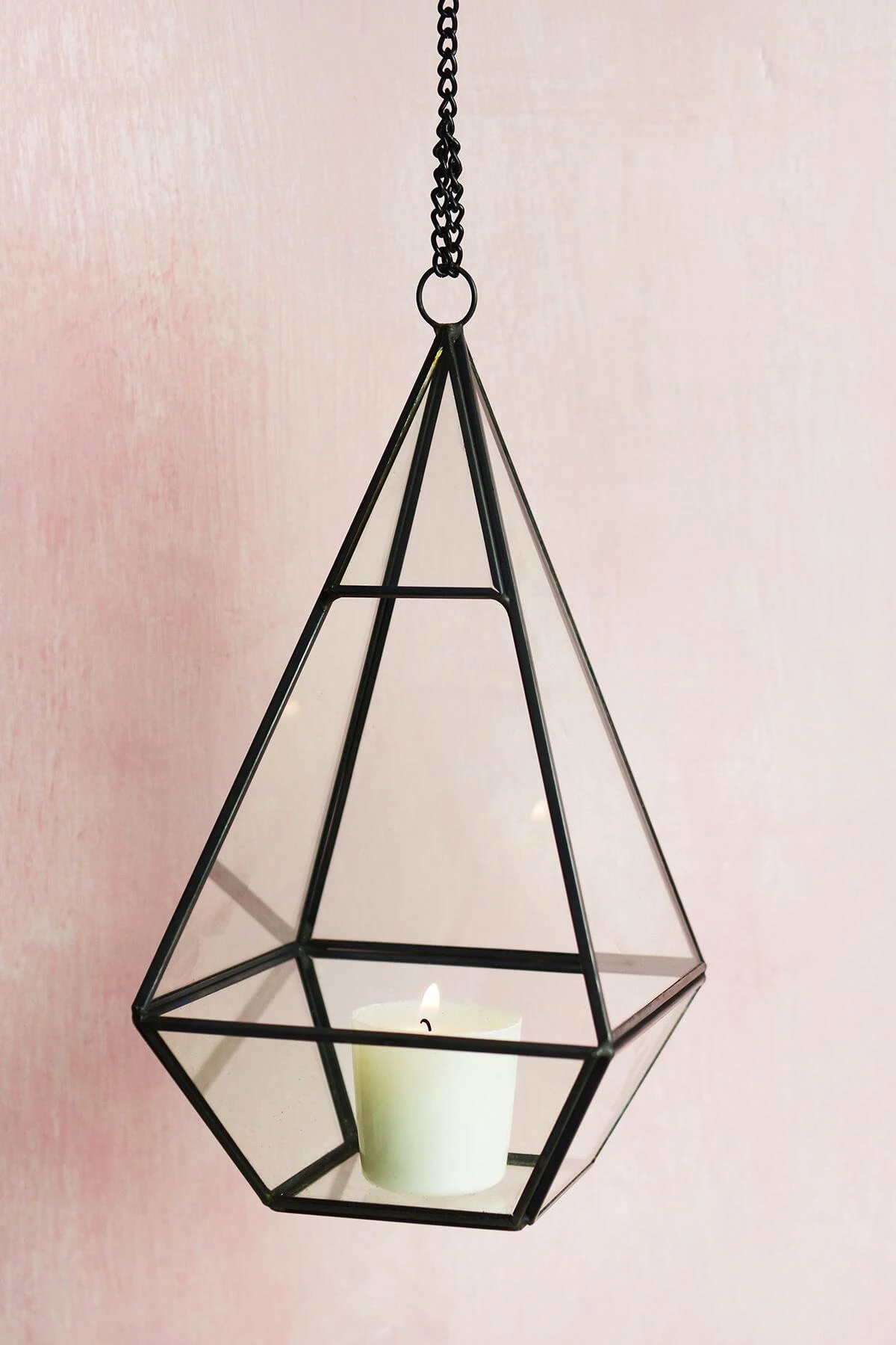 Hanging 9" Hexagonal Based Glass & Metal Terrarium 2 Hanging 9" Hexagonal Based Glass & Metal Terrarium - Image 2