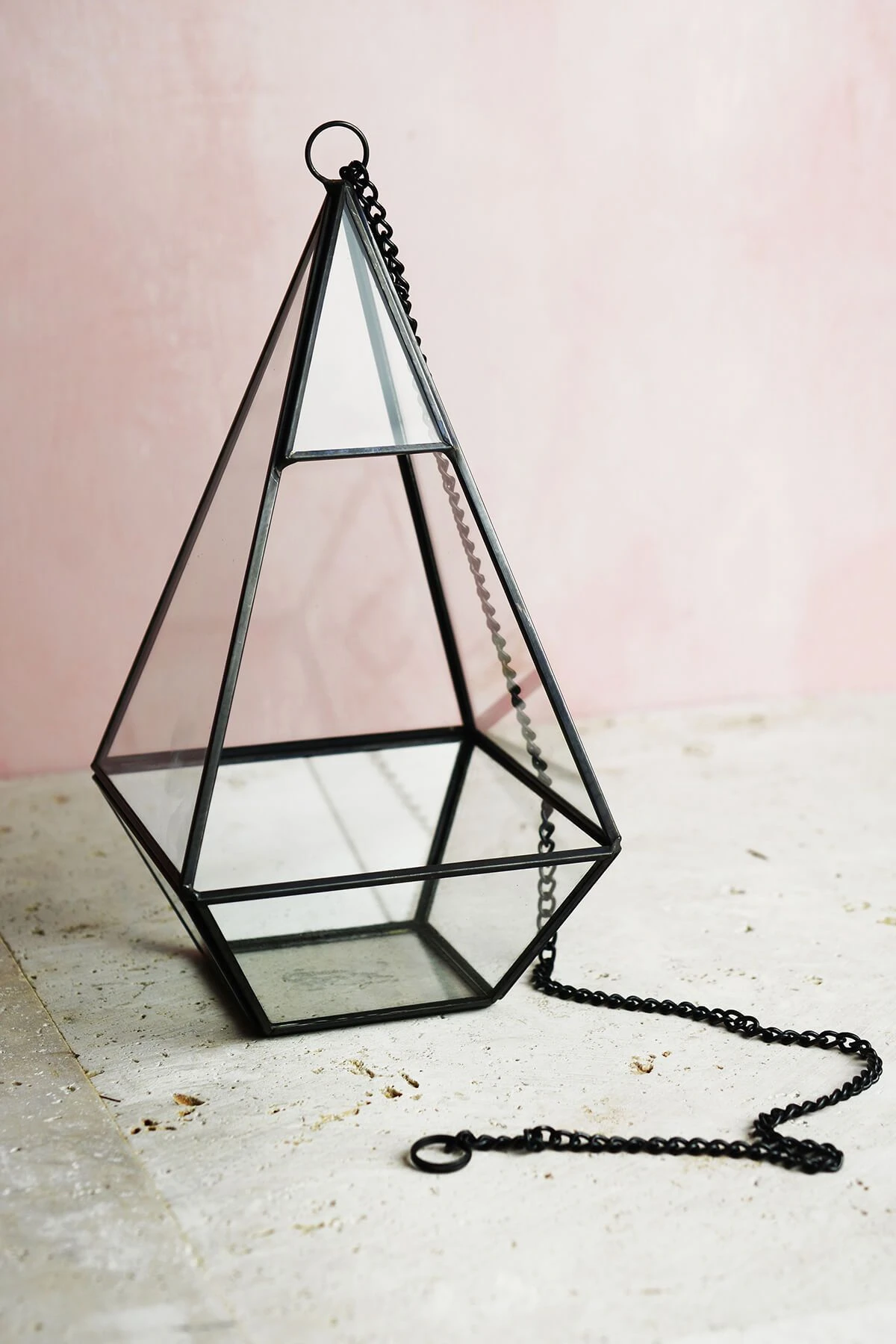 Hanging 9" Hexagonal Based Glass & Metal Terrarium 1 Hanging 9" Hexagonal Based Glass & Metal Terrarium