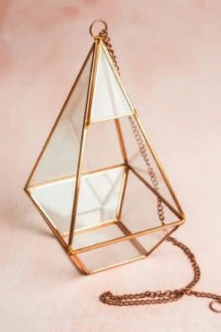 Copper Hanging 9" Hexagonal Based Glass & Metal Terrarium
