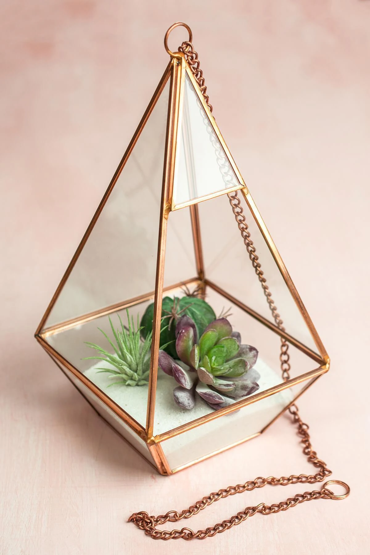 Copper Hanging 9" Hexagonal Based Glass & Metal Terrarium 2 Copper Hanging 9" Hexagonal Based Glass & Metal Terrarium - Image 2