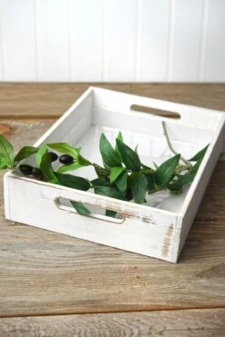 White Wood Rectangle Tray 10x14