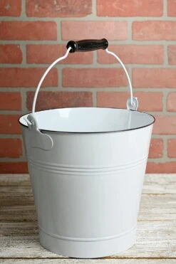 White Enamel 10" Bucket With Swivel Handle 5 White Enamel 10" Bucket With Swivel Handle -Candle Glow Deals Store whiteenamelbucket11in